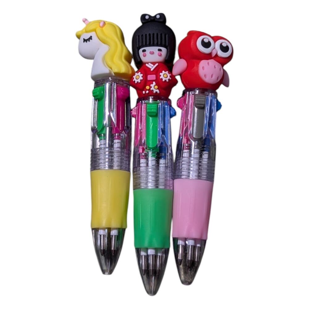 Small Pens Set Of 3 With Characters Multi Color Ink Brand New